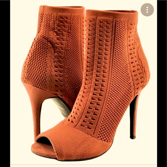Rouge Helium open toe burnt orange knit booties 6 - Picture 2 of 6